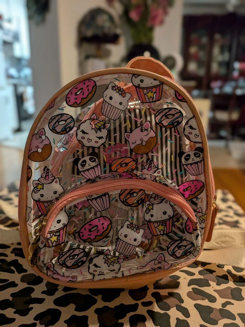 Luv Betsey by Betsey Johnson Clear Mini Backpack with Kitty, Unicorn, and Donut